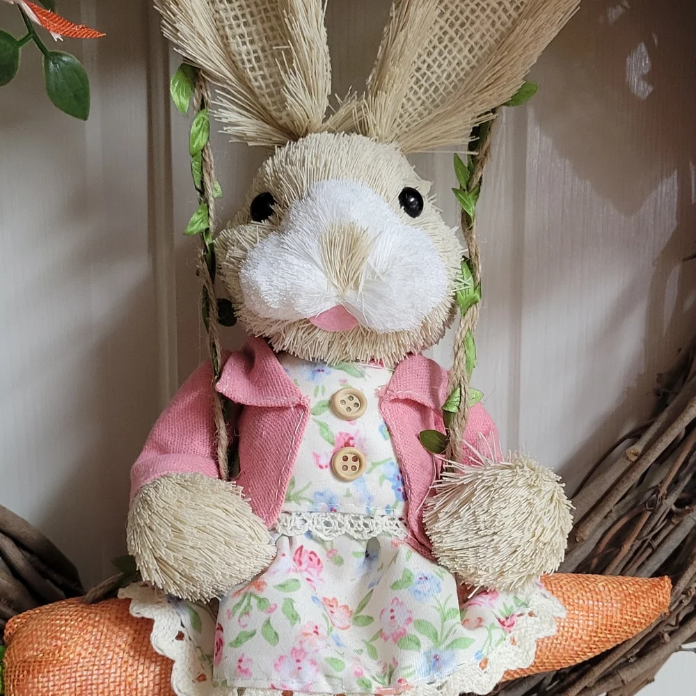 Spring Bunny Floral Door Wreath - Pink & Orange